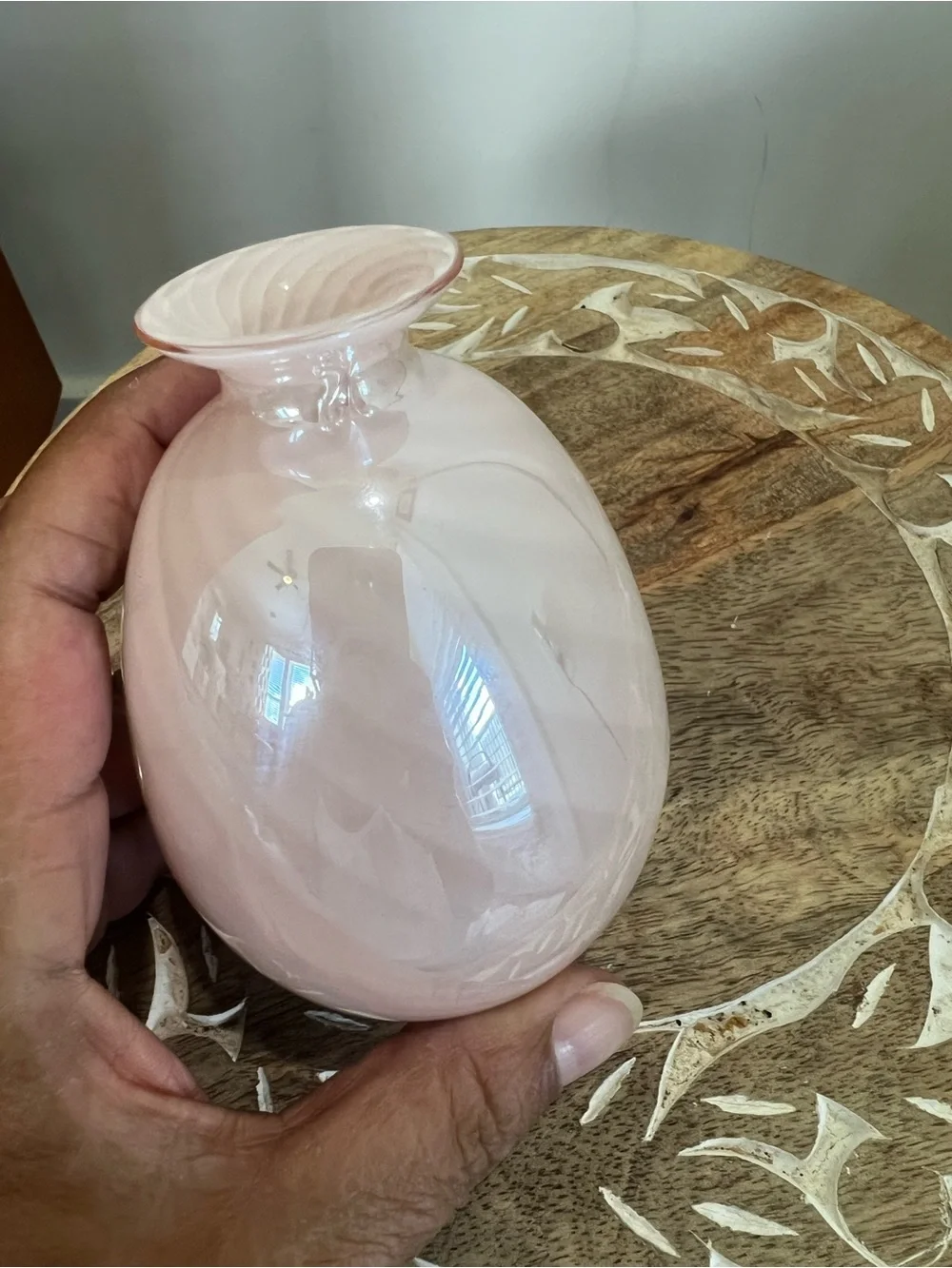 Vintage 1970’s Italian Murano Art Glass Swirl Filigrana Technique blush pink